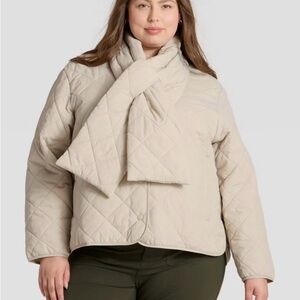 ❤️ Cream Quilted Jacket with Scarf